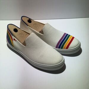 Women’s 10 - Rothy's Limited Edition SF Rainbow Pride White Slip On Sneaker